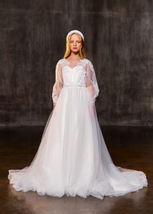 Beaded White Lace Organza Fancy Flower Girl Dress